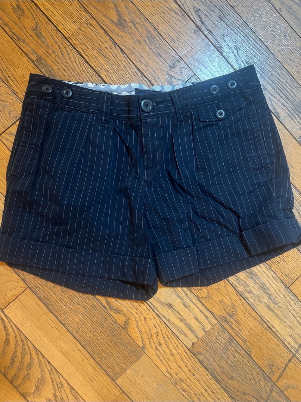 American Eagle Outfitters Navy Pinstripe Bermuda Shorts with Cuffed Hem